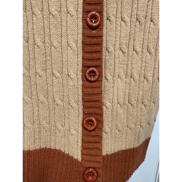 Vintage 80s Cable Knit MultiColor V Neck Fisherman Style Sweater Vest Size Small - Picture 4 of 5